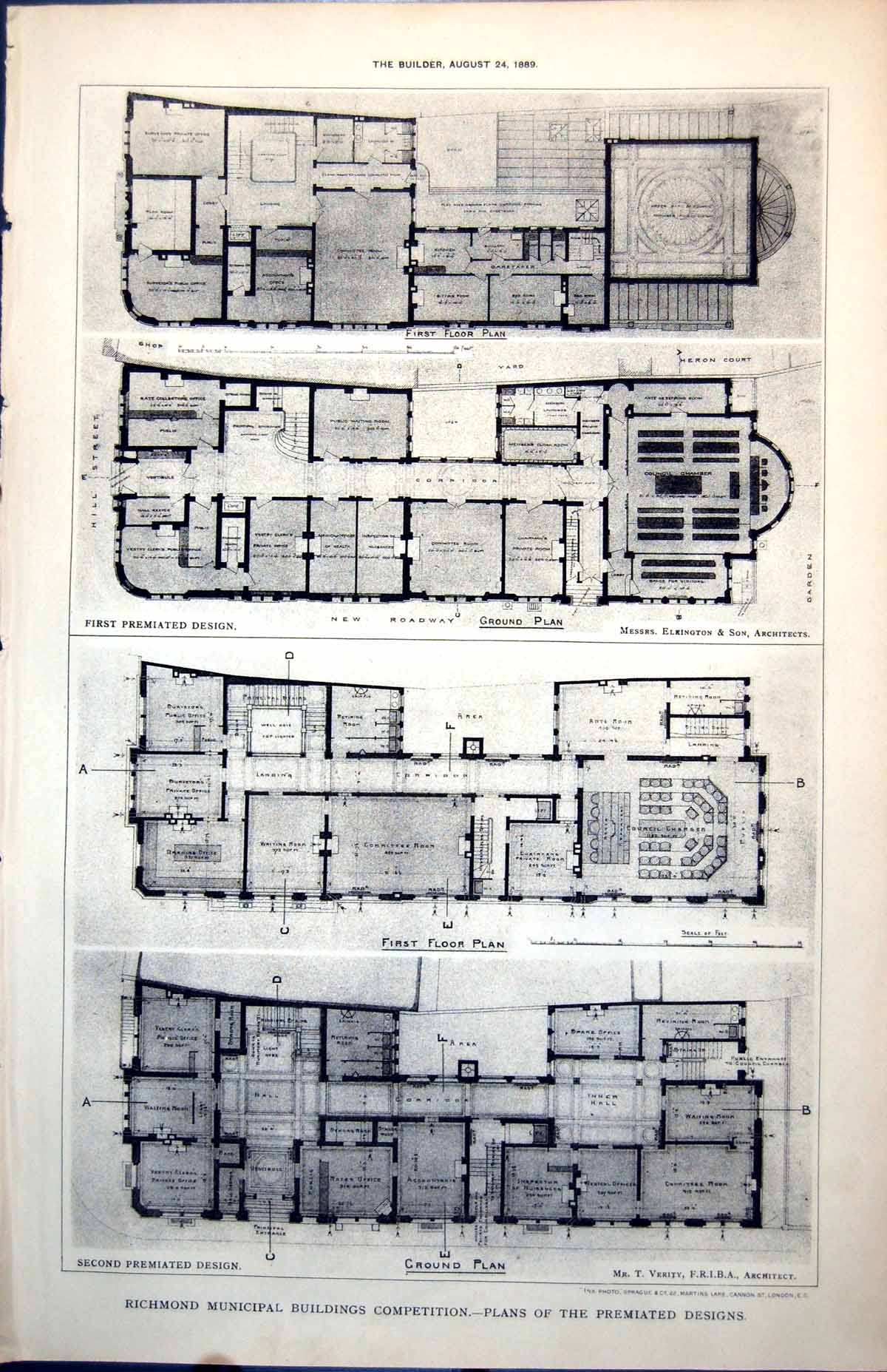 Old Plans Designs Richmond Municipal Buildings Elkington Verity 1889 Victorian