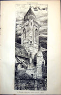 Original Old Antique Print Plan St Etienne Caen Tower Drawing R J Haines 1889