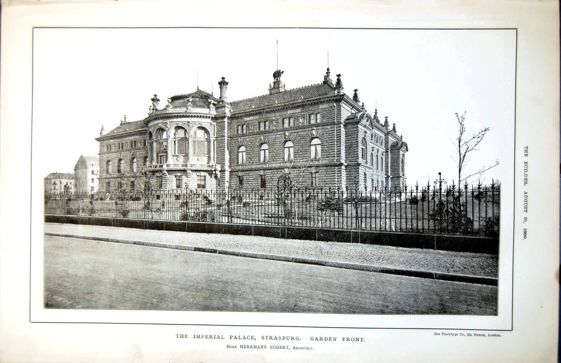 Old Plan Imperial Palace Strasburg Garden Front Herrmann Eggert 1889 Victorian