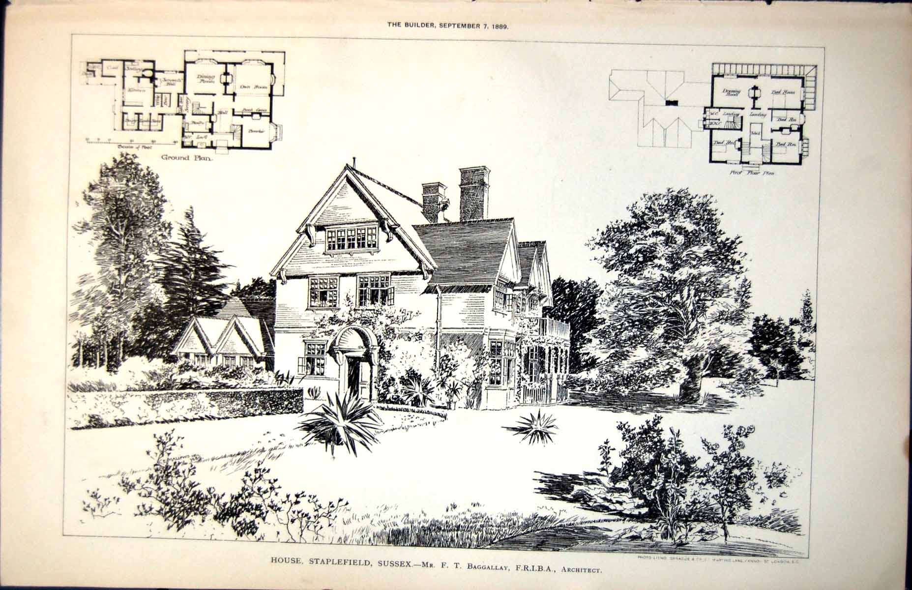 Print Ground First Floor Plan House Staplefield Sussex F Baggallay Arch 1889