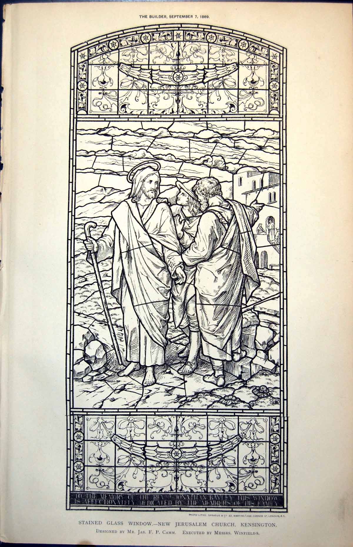 Old Plan Stained Glass Window New Jerusalem Church Kensington Camm1889 19th