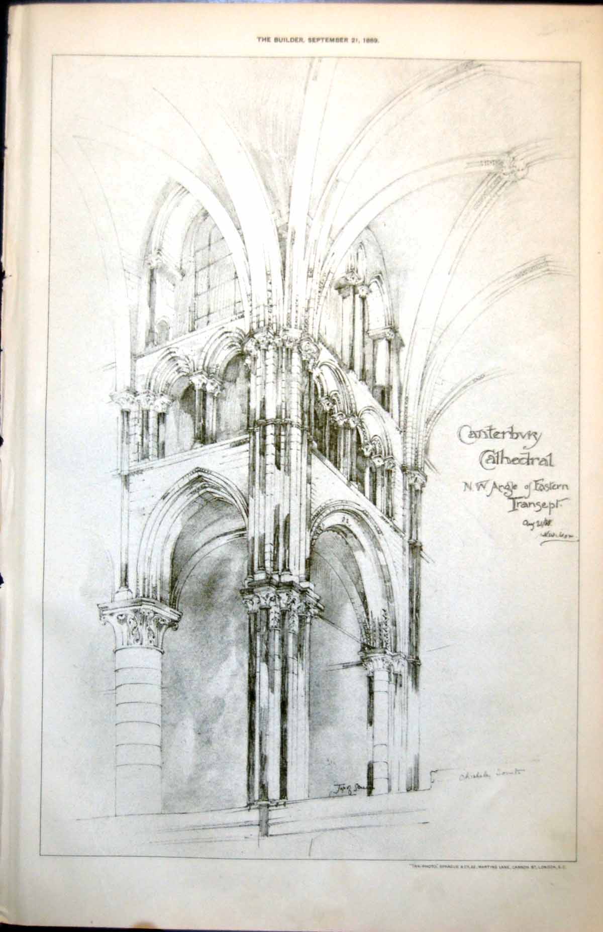 Old Plan Canterbury Cathedral N W Angle Eastern Transept Wilson 1889 Victorian