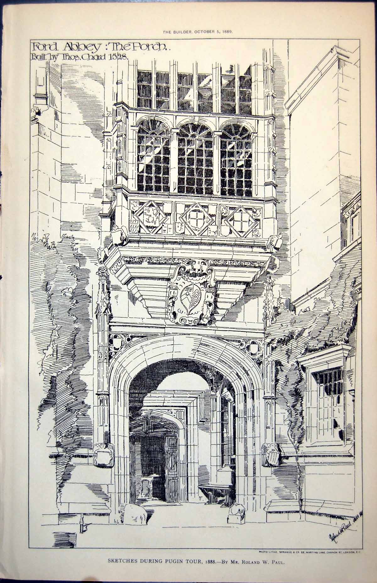 Old Plan Ford Abbey Porch Built Thos Chard 1528 Roland Paul Pugin 1889