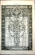 Old Antique Print Design Stained Glass Flowers Vases Rowland Jones 1889 19th