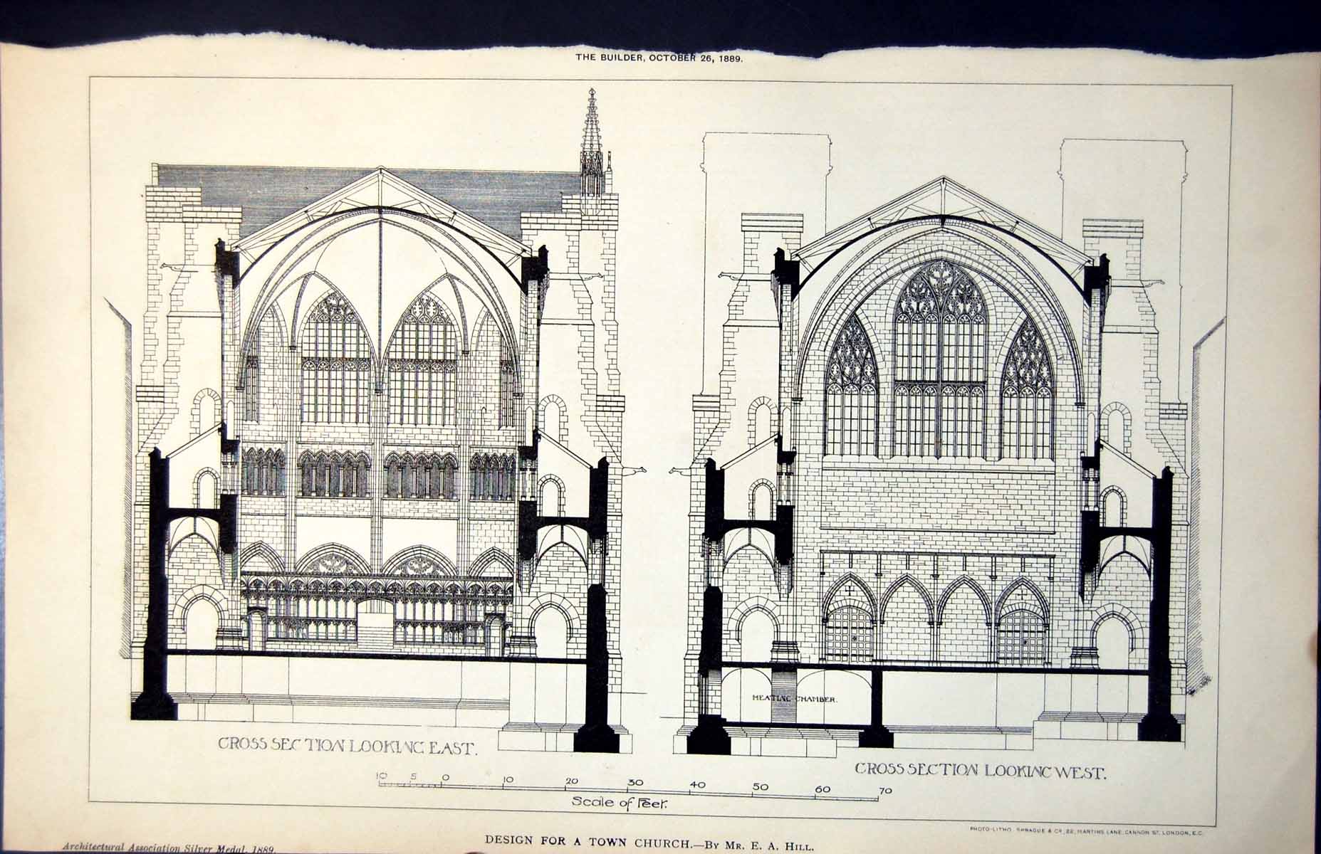 Print Plan Design Town Church Cross Section East West E A Hill Architect1889