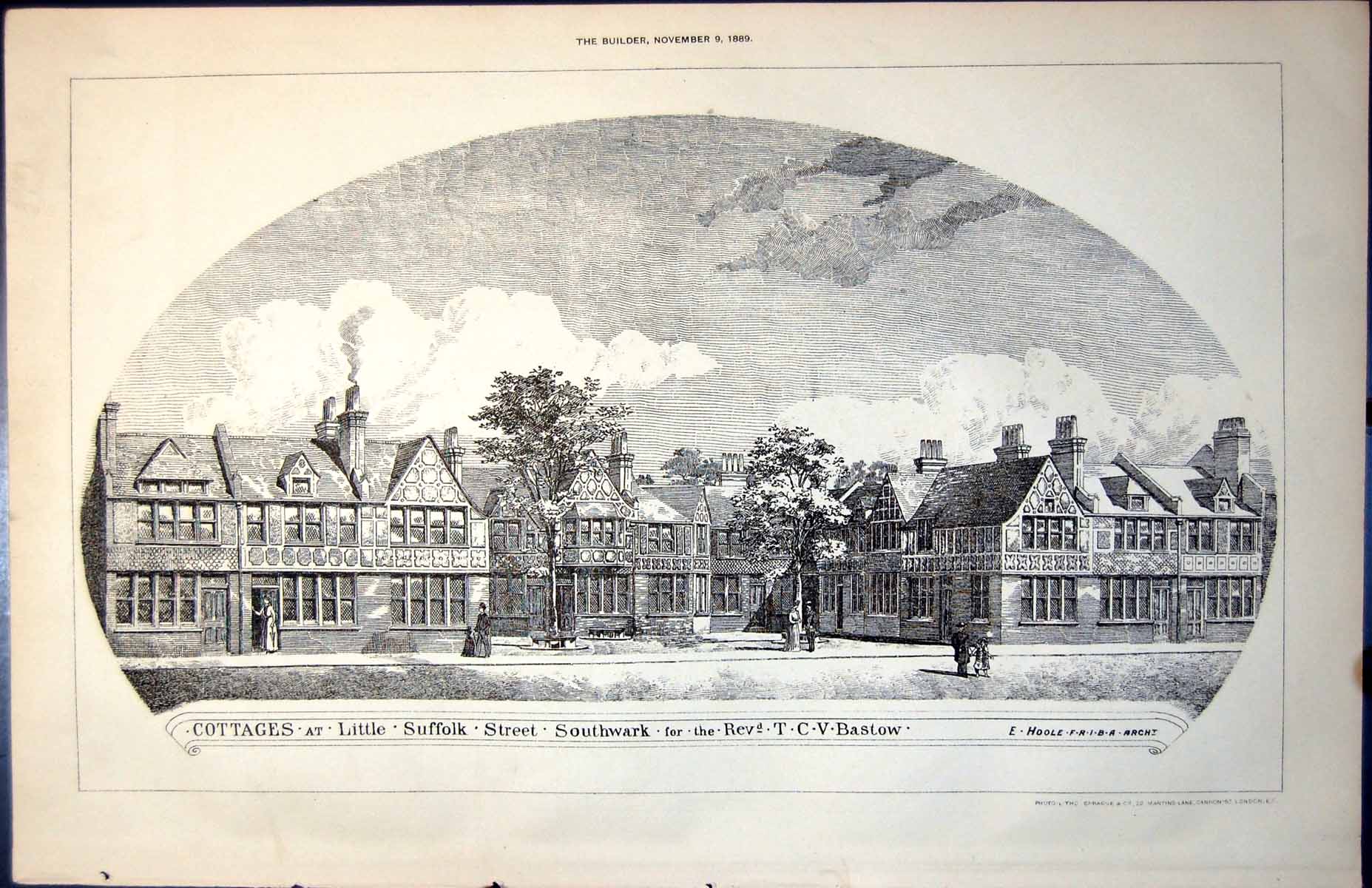 Old Print Plan Cottages Little Suffolk Street Soutwark Rev T Bastow E Hoole1889