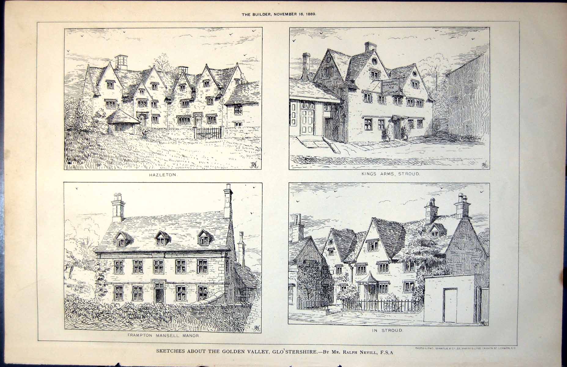 Old Plan Kings Arms Stroud Hazleton Frampton Mansell Manor R Nevill1889 19th