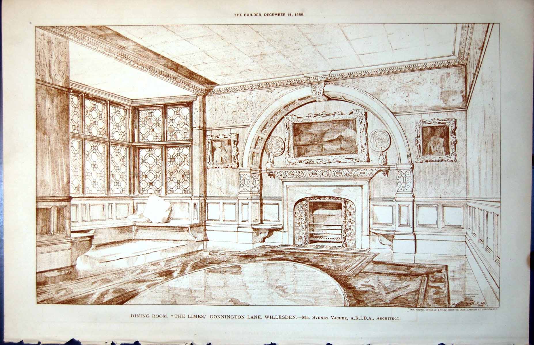 Old Plan Dining Room Limes Donnington Lane Willesden Sydney Vacher1889 19th