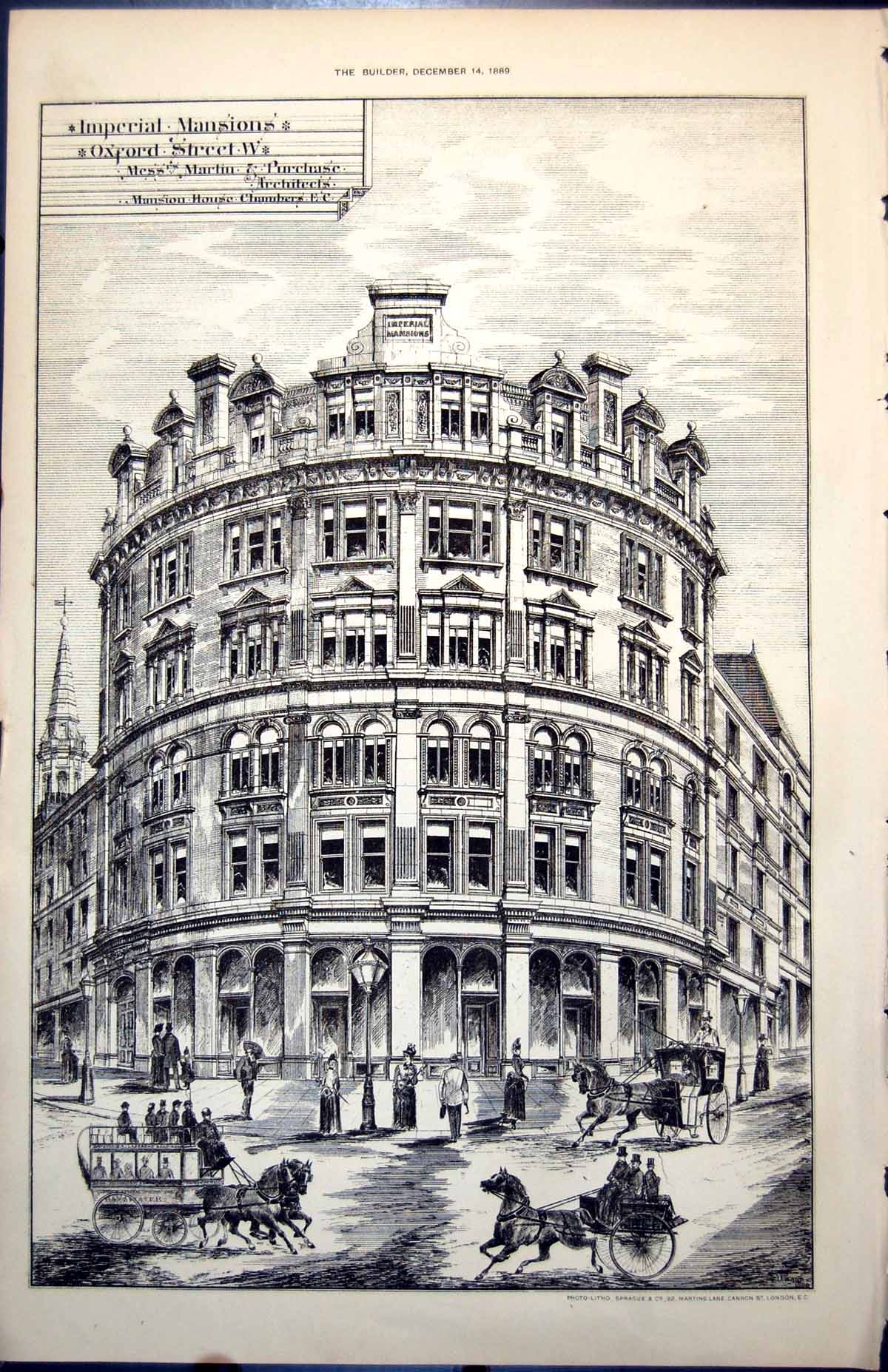 Old Plan Imperial Mansions Oxford Street Martin Purchase Architect 1889 19th