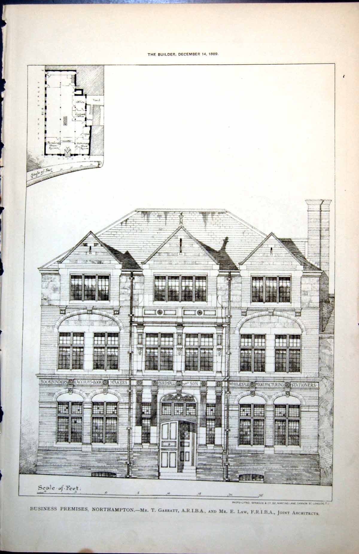 Old Plan Business Premises Northampton T Garratt E Law Architects 1889 19th