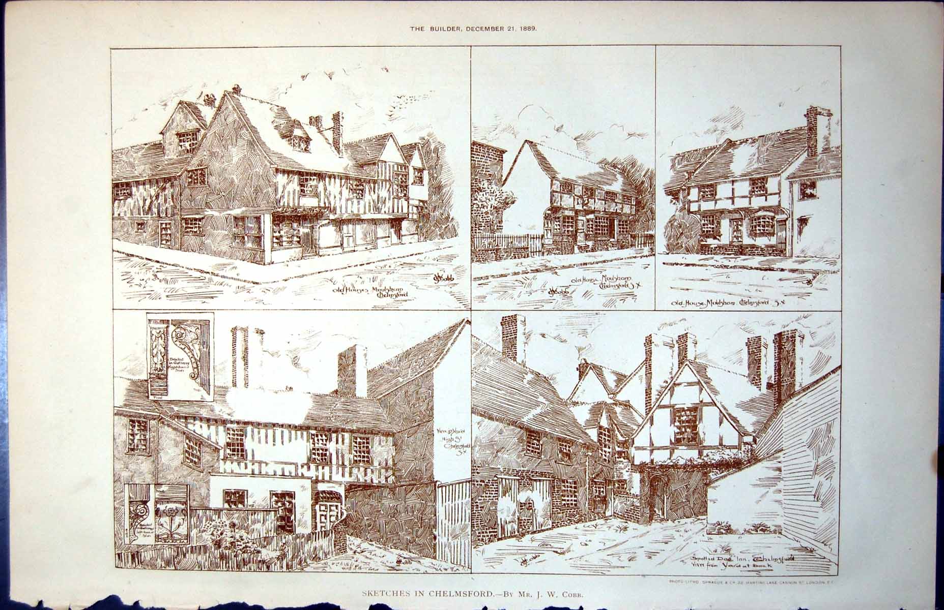 Old Print Plan Chelmsford Houses Molsham Chelmsford Yard High Street 1889 19th