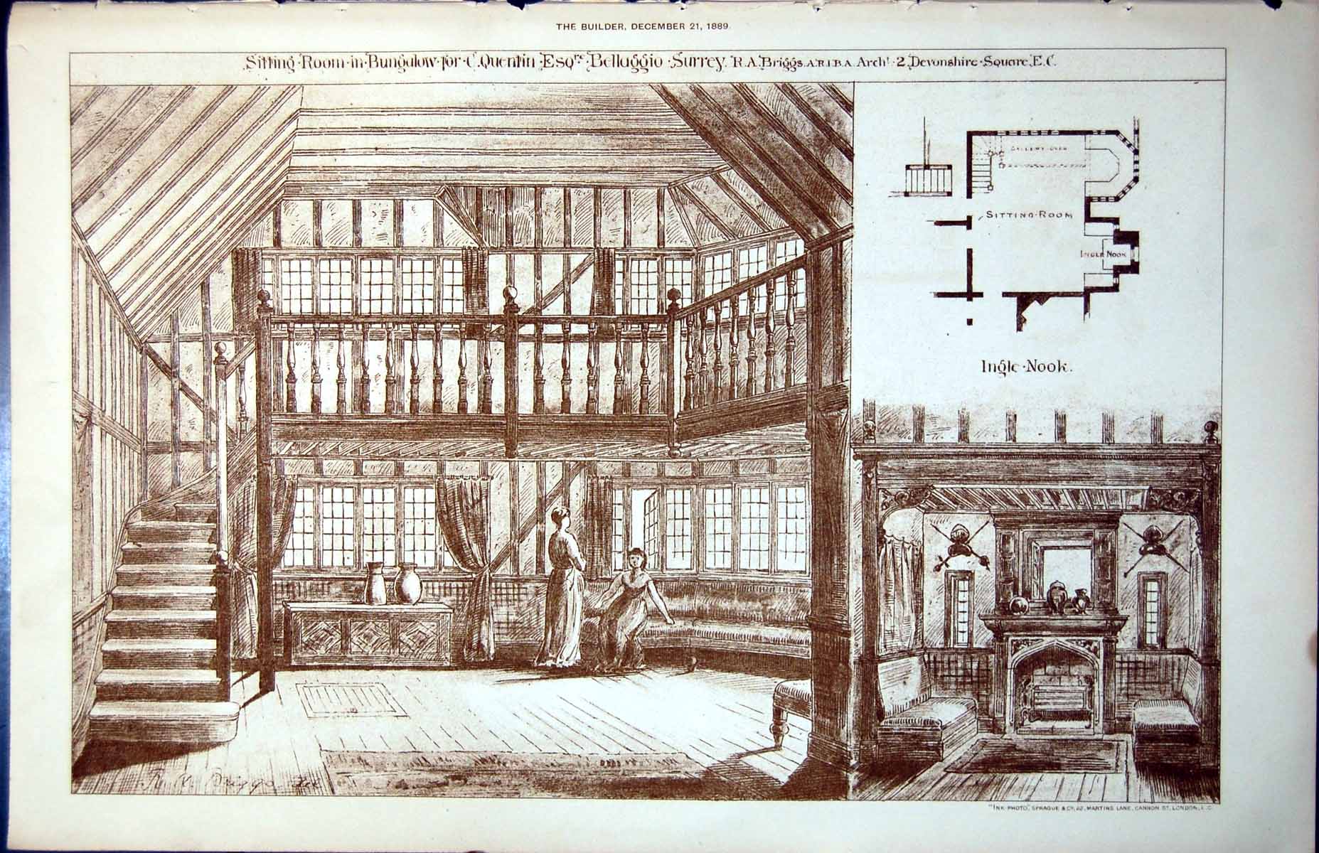 Old Plan Sitting Room Bungalow C Quentin Bellaggio Surrey R Briggs 1889 19th
