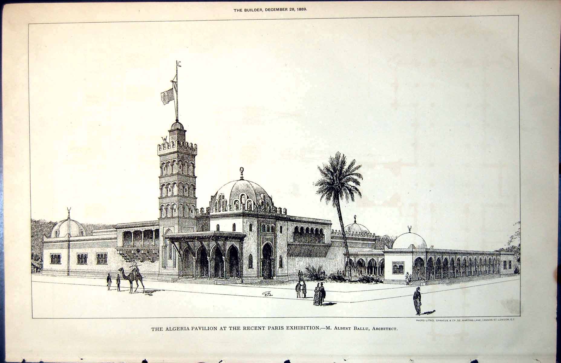 Old Plan Algeria Pavilion Paris Exhibition Albert Ballu Architect 1889 19th