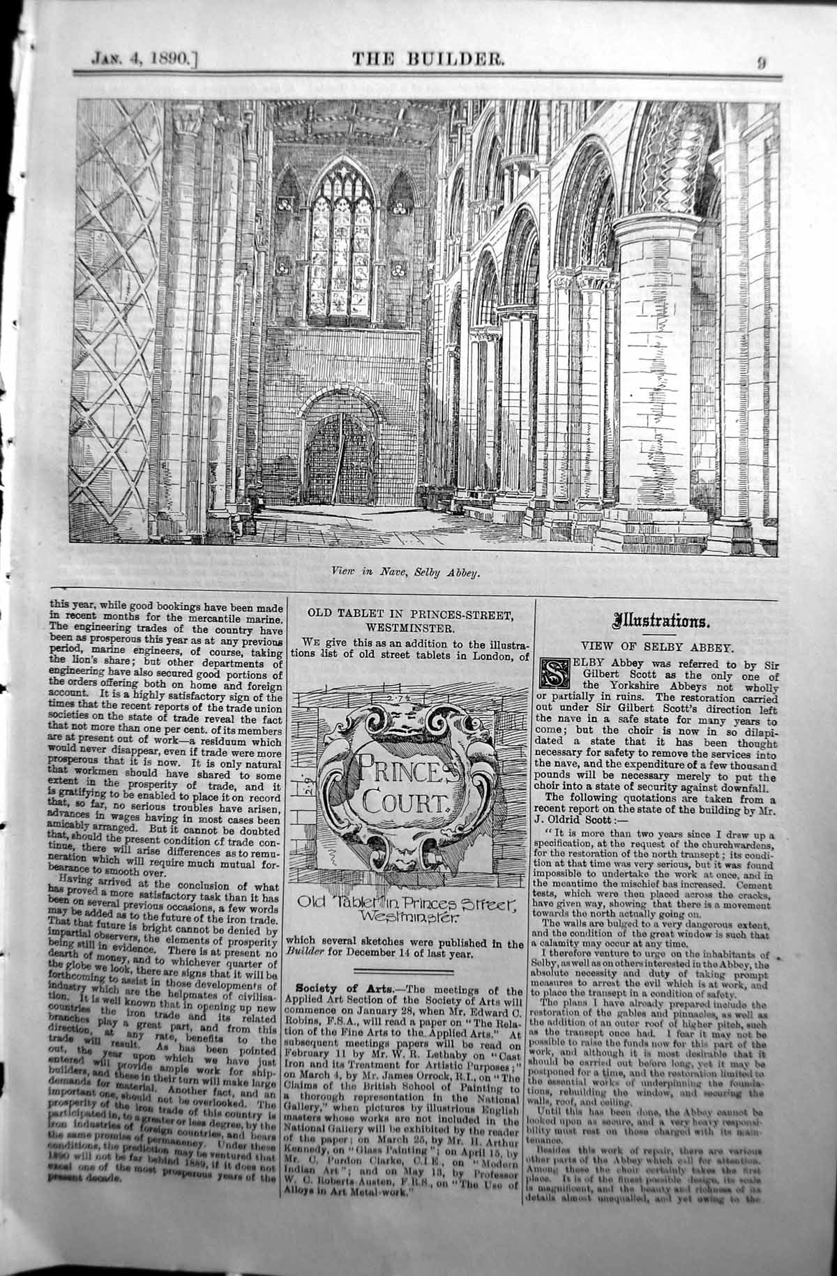Old 1890 Builder View Nave Selby Abbey Tablet Princes Street Westmins Victorian