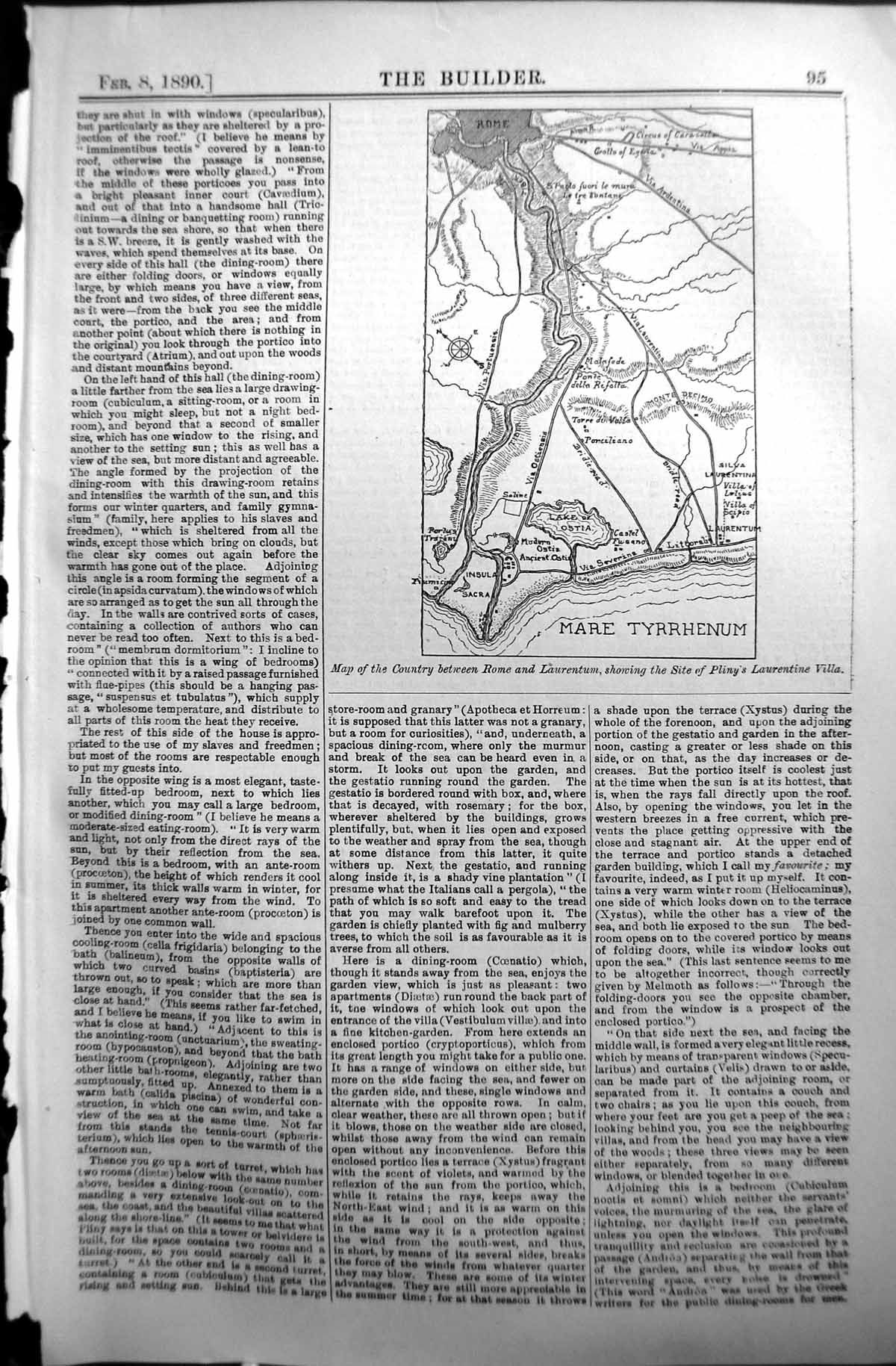 Old 1890 Builder Plan Mare Tyrrhenum Country Rome Laurentum Pliny Lau Victorian