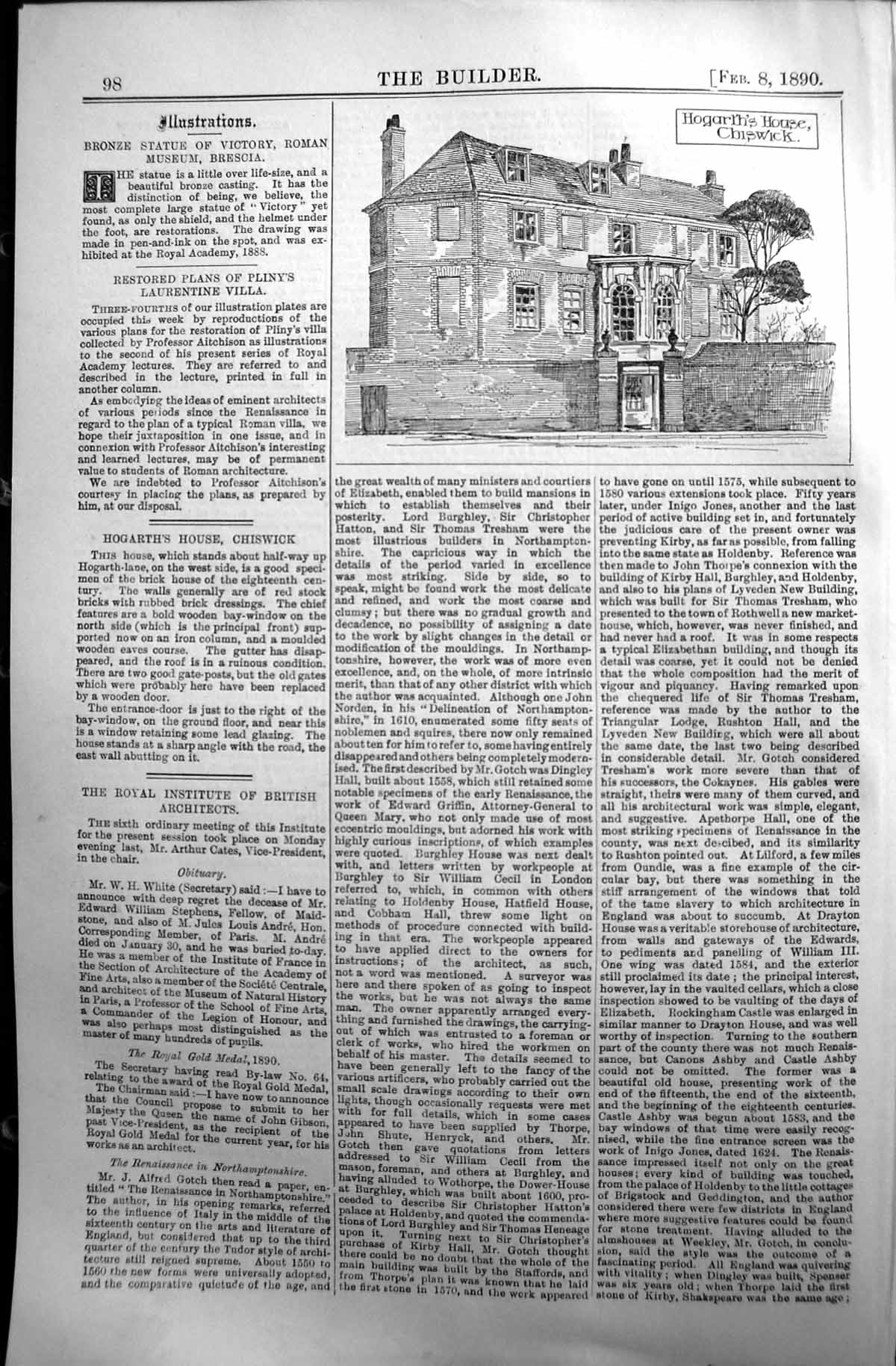 Antique Old Print Exterior Hogarth House Chiswick Architecture 1890 Builder