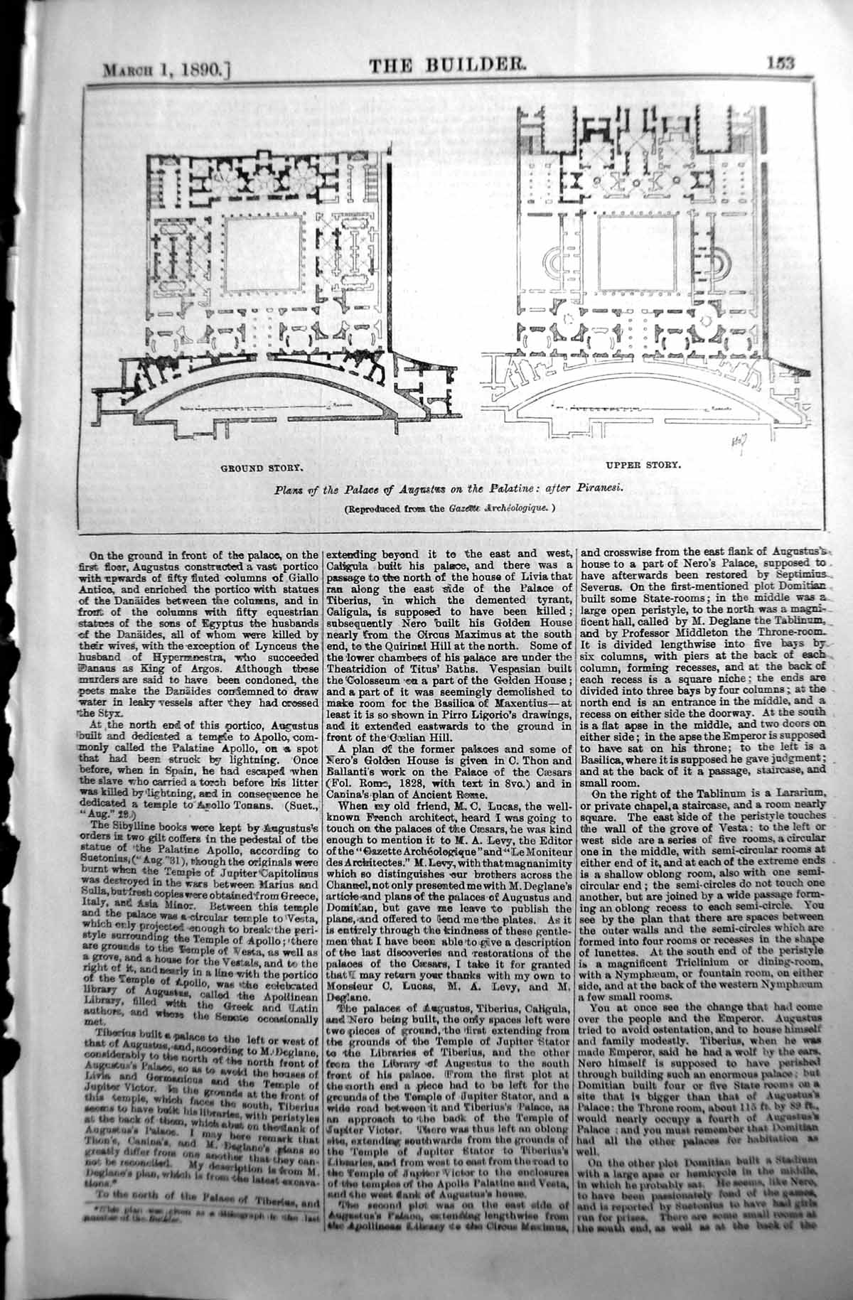 Old 1890 Builder Plan Palace Augustus Palatine Piranesi Architecture Victorian