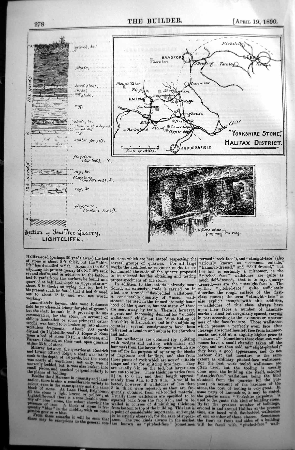 Old Plan Yorkshire Stone Halifax District Stone-Mine Yew Tree Quarry