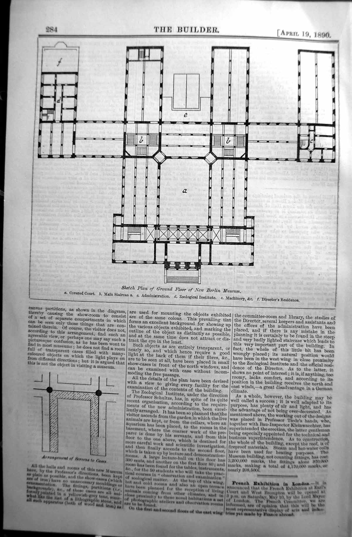 Old 1890 Builder Plan Ground Floor Berlin Musuem Zoological Institute Victorian