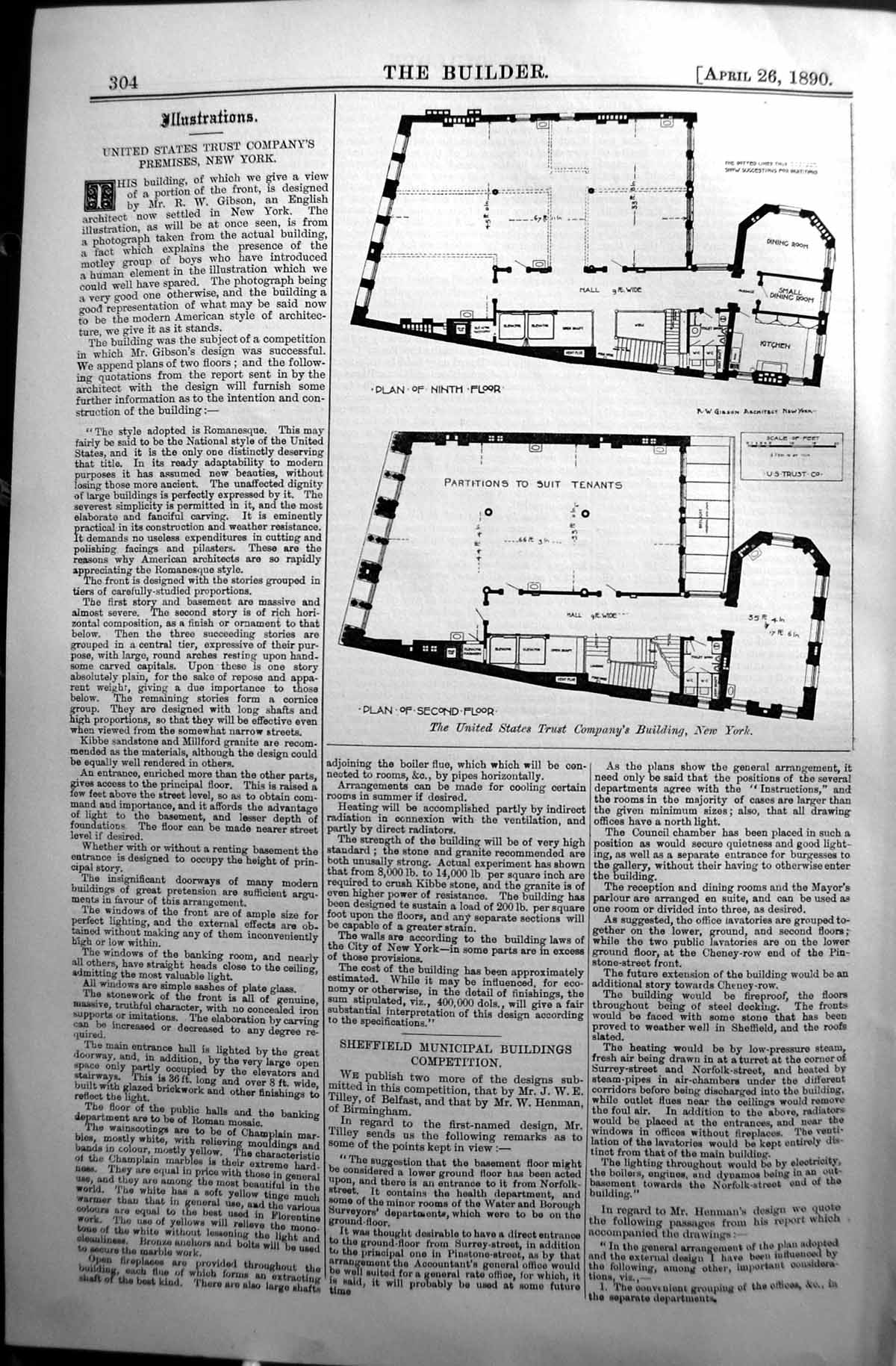 Old 1890 Builder United States Trust Company Building Plan New York A Victorian