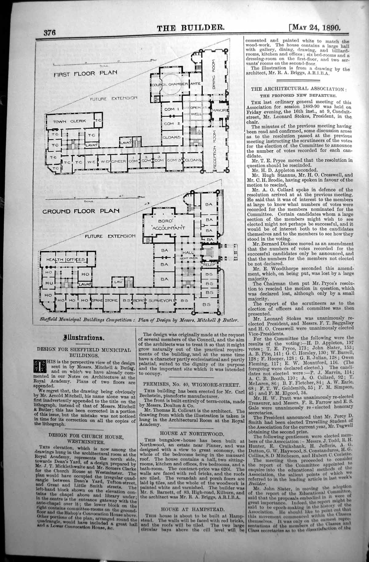 Old 1890 Builder Plan Sheffield Municipal Buildings Competition Mitch Victorian