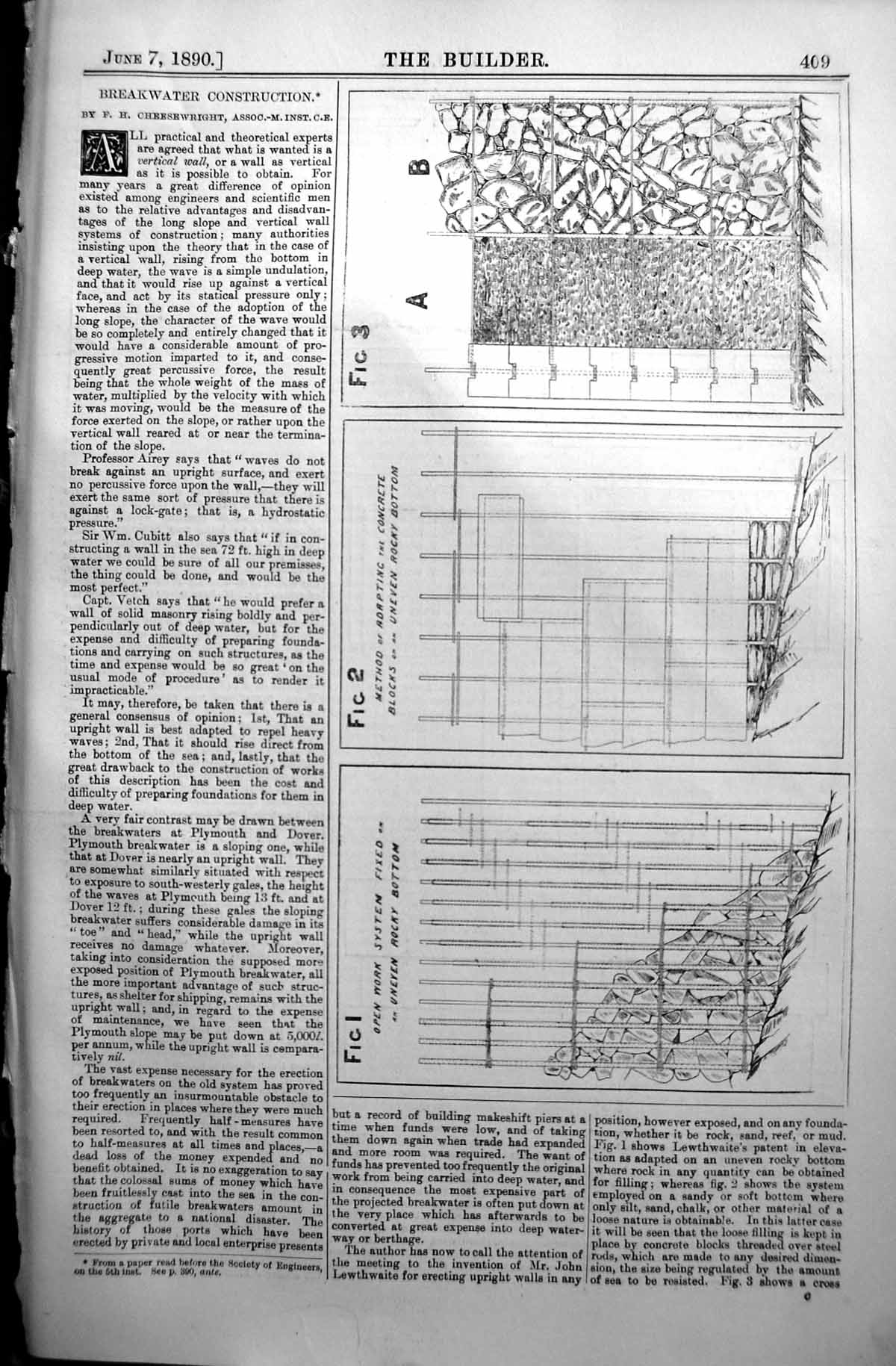Old 1890 Builder Breakwater Construction Uneven Rocky Bottom Concrete Victorian