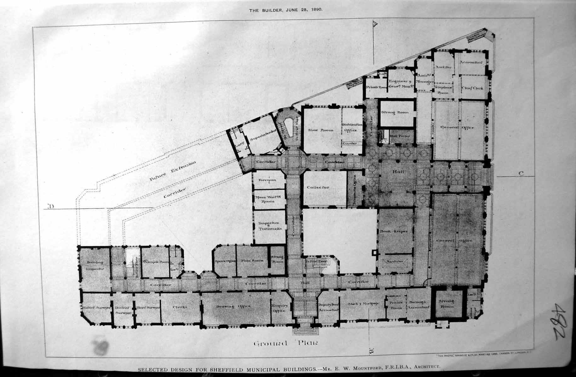 Old Ground Plan Design Sheffield Municipal Buildings Mountford 1890 B Victorian