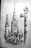 Old Print Holy Trinity Church Coventry Architecture Mallows 1890 Builder 19th