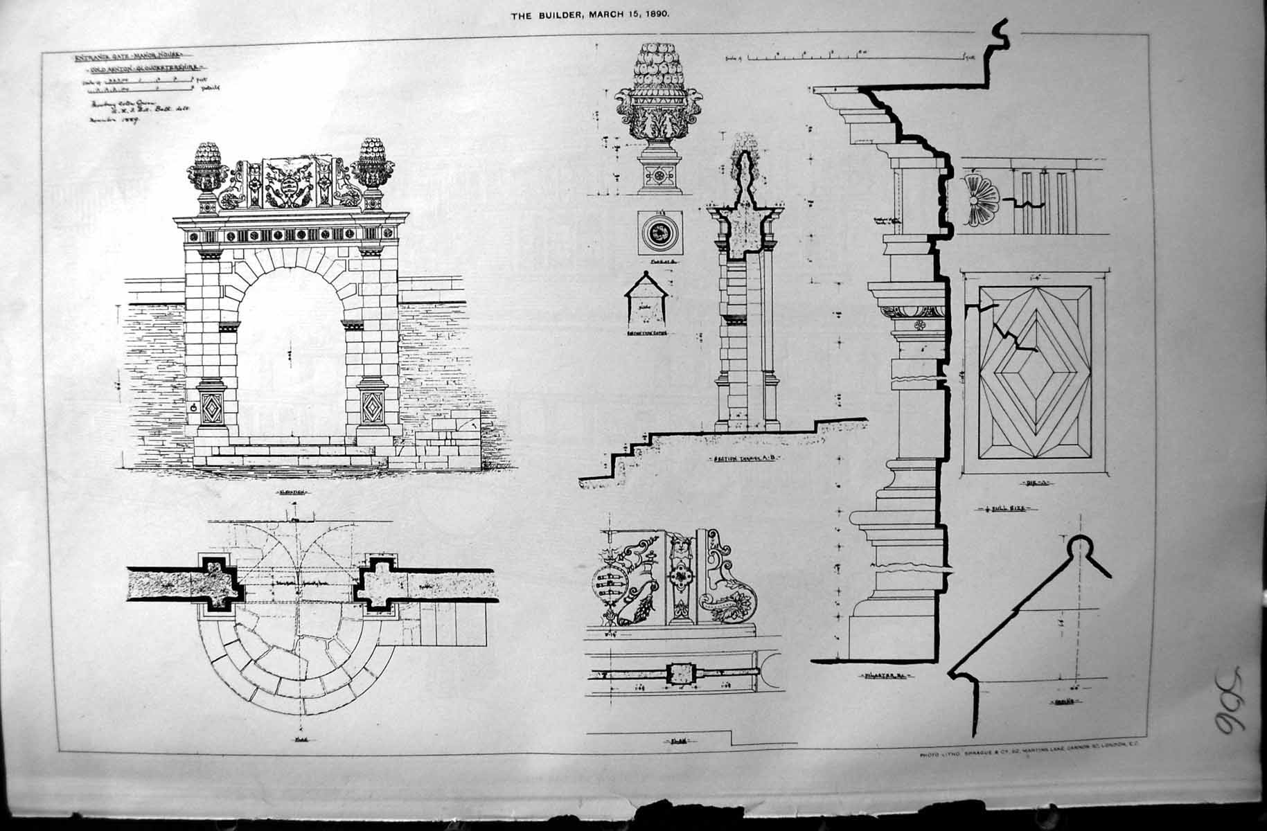 Antique Print 1890 Builder Entrance Gate Manor House Ashton Gloucestershire