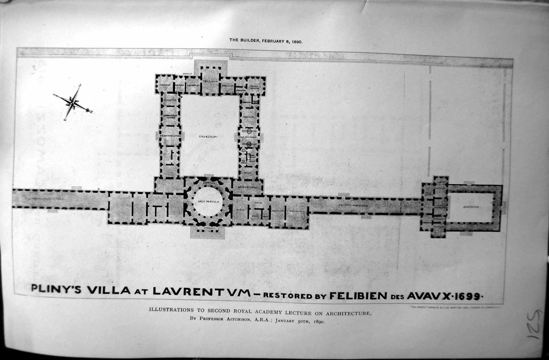 Old 1890 Builder Plan Pliny'S Villa Laurentum Felibien Professor Aitc Victorian