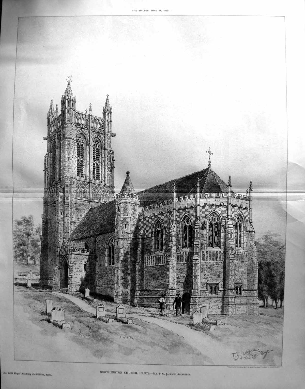 Antique Old Print 1890 Builder Northington Church Hants Architecture Jackson
