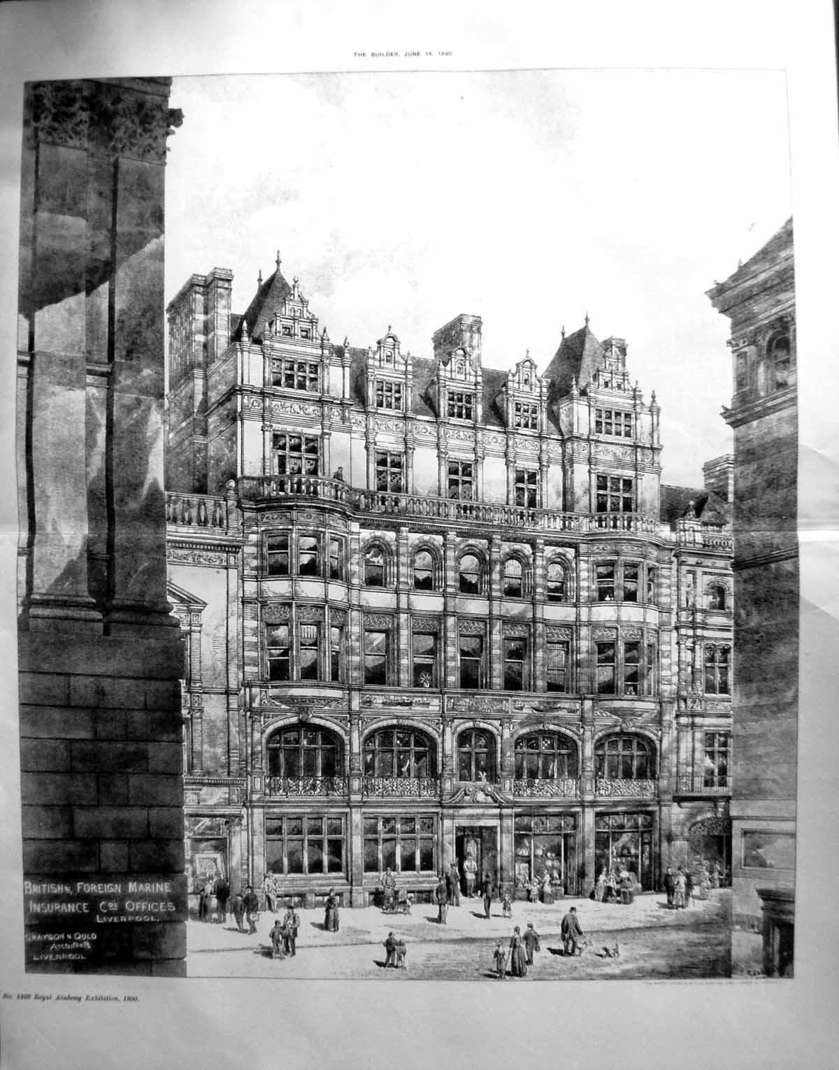 Old 1890 Builder British Foreign Marine Insurance Offices Liverpool G 19th