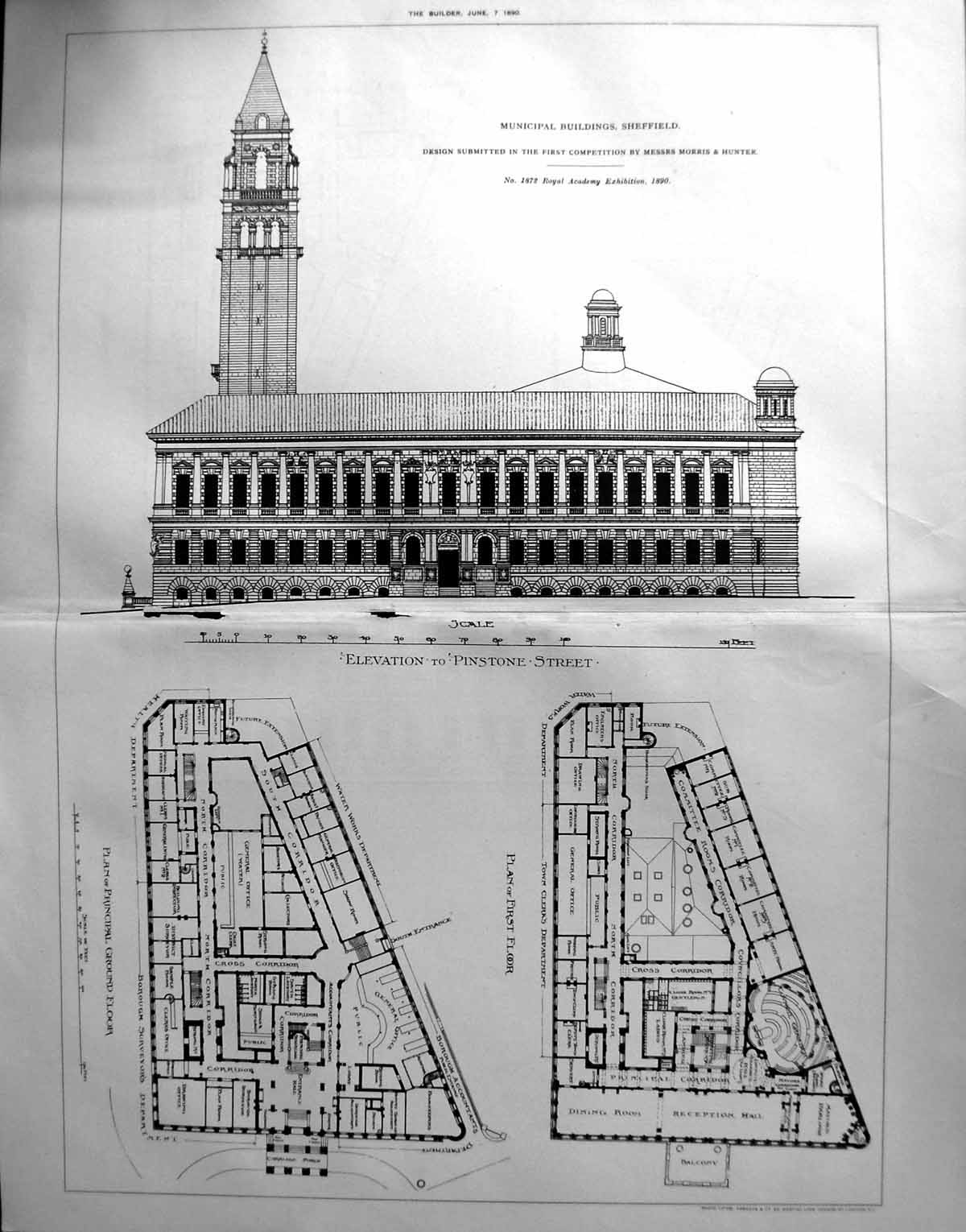 Old Damaged 1890 Builder Municipal Buildings Sheffield Morris HunterVictorian