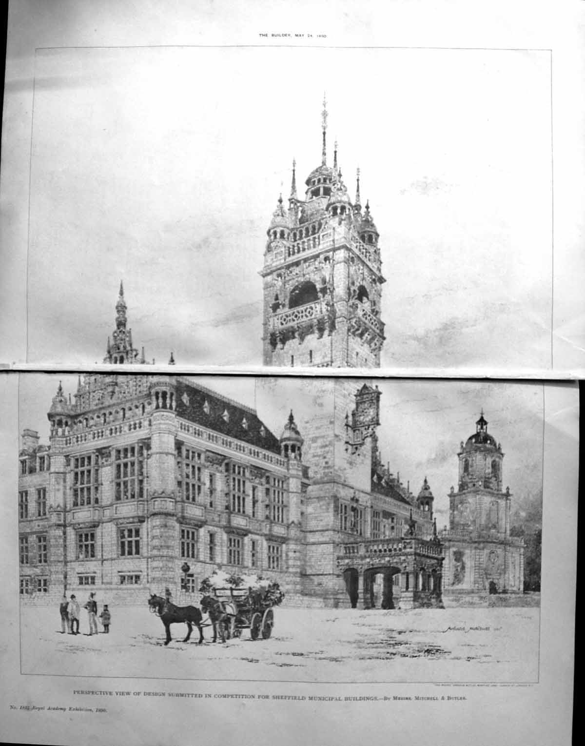 Old Damaged 1890 Builder Design Sheffield Municipal Buildings ButlerVictorian