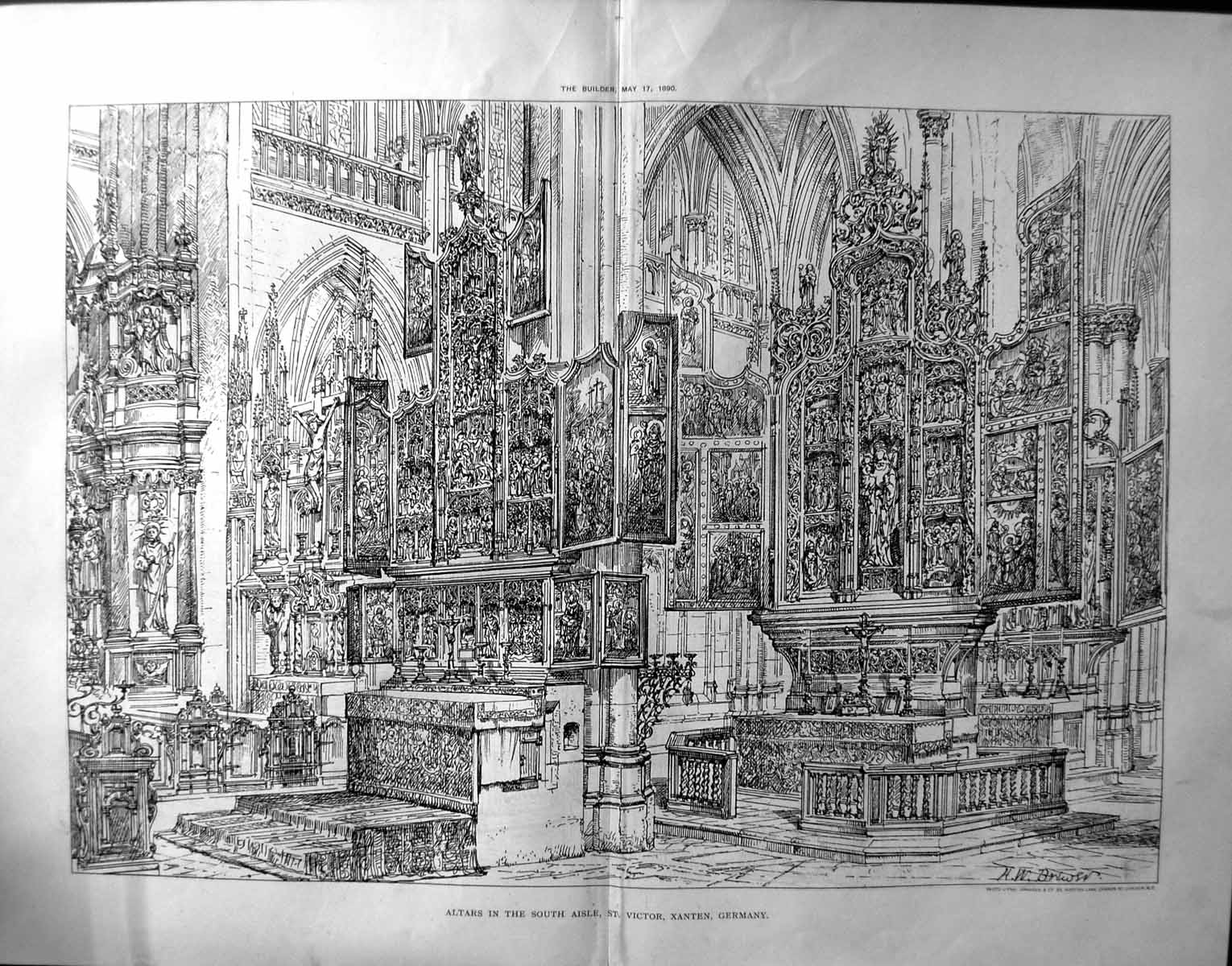 Old 1890 Builder Altars South Aisle St. Victor Xanten Germany Archite 19th
