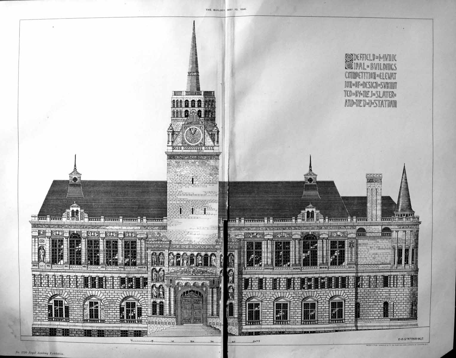 Old Damaged 1890 Builder Sheffield Municipal Buildings Slater Statham 19th