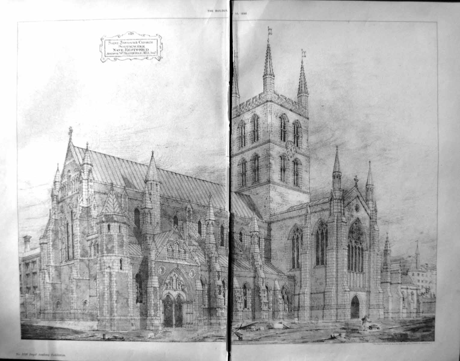 Old Damaged 1890 Builder Saint Saviours Church Southwark Nave Blomfie 19th