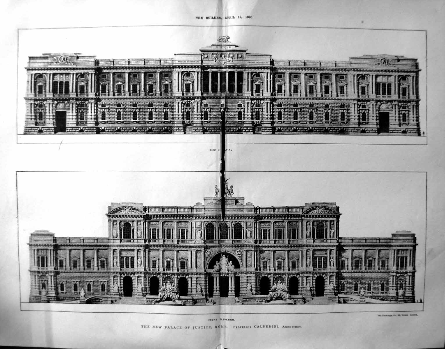 Antique Print Damaged 1890 Builder Palace Justice Rome Professor Calderini