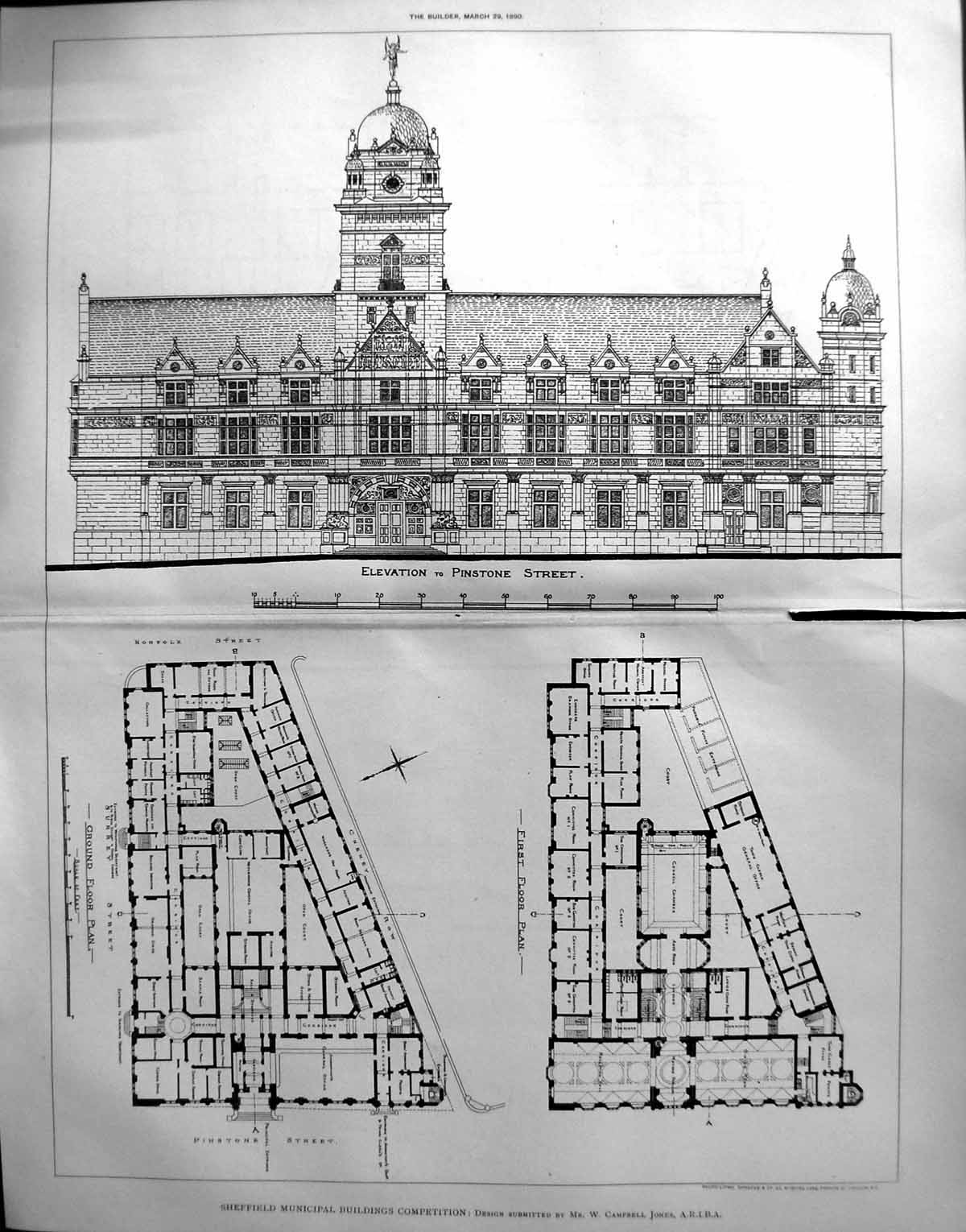 Old Damaged 1890 Builder Sheffield Municipal Buildings Campbell Jones 19th