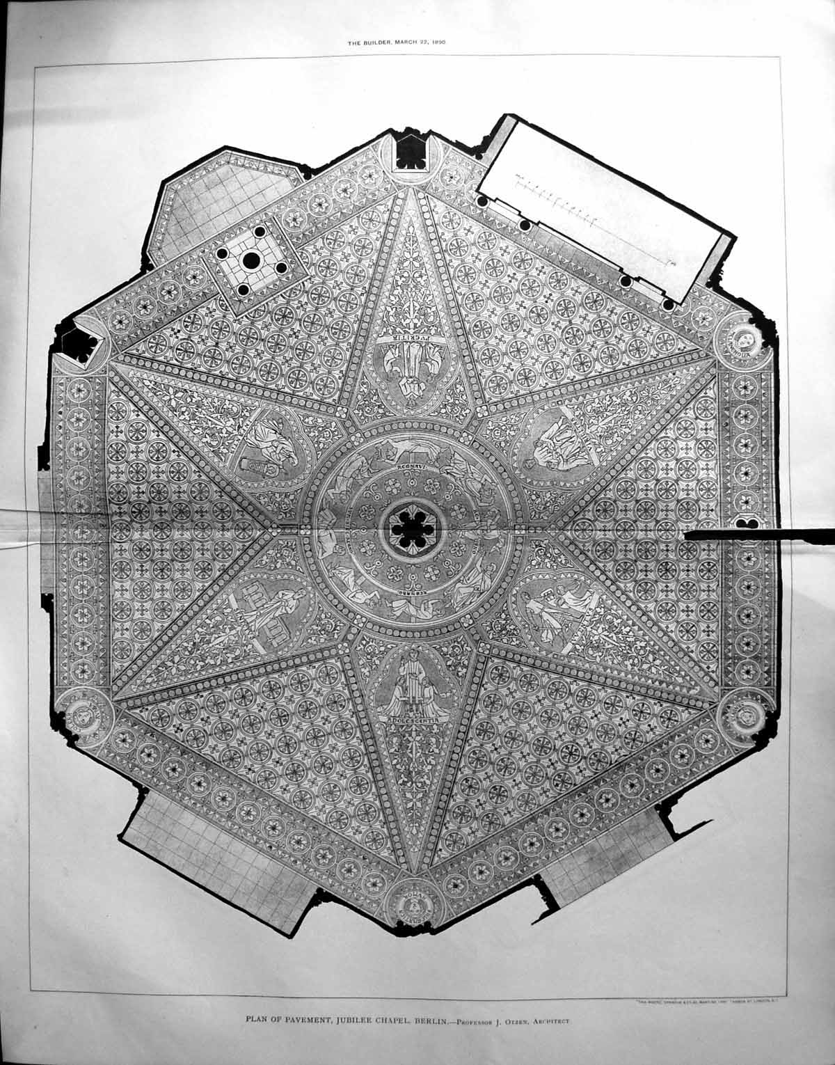 Old Damaged 1890 Builder Plan Pavement Jubilee Chapel Berlin GermanyVictorian