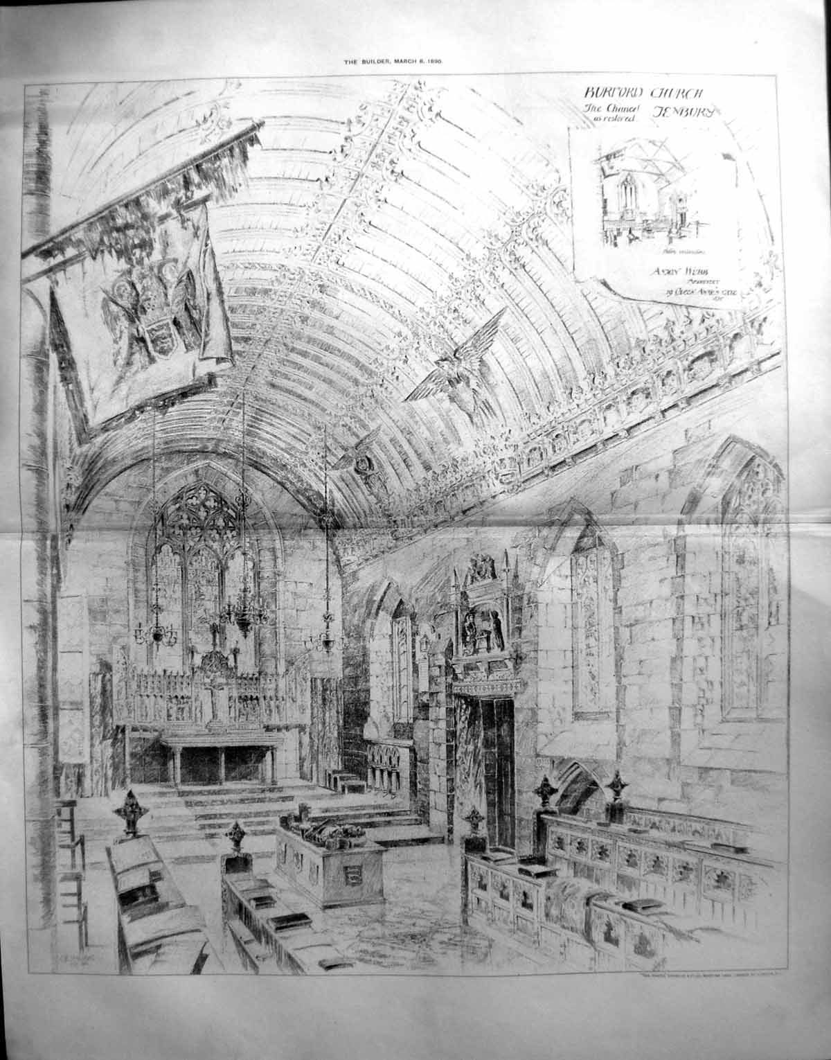 Old 1890 Builder Burford Church Chancel Tenbury Aston Webb Architectu 19th