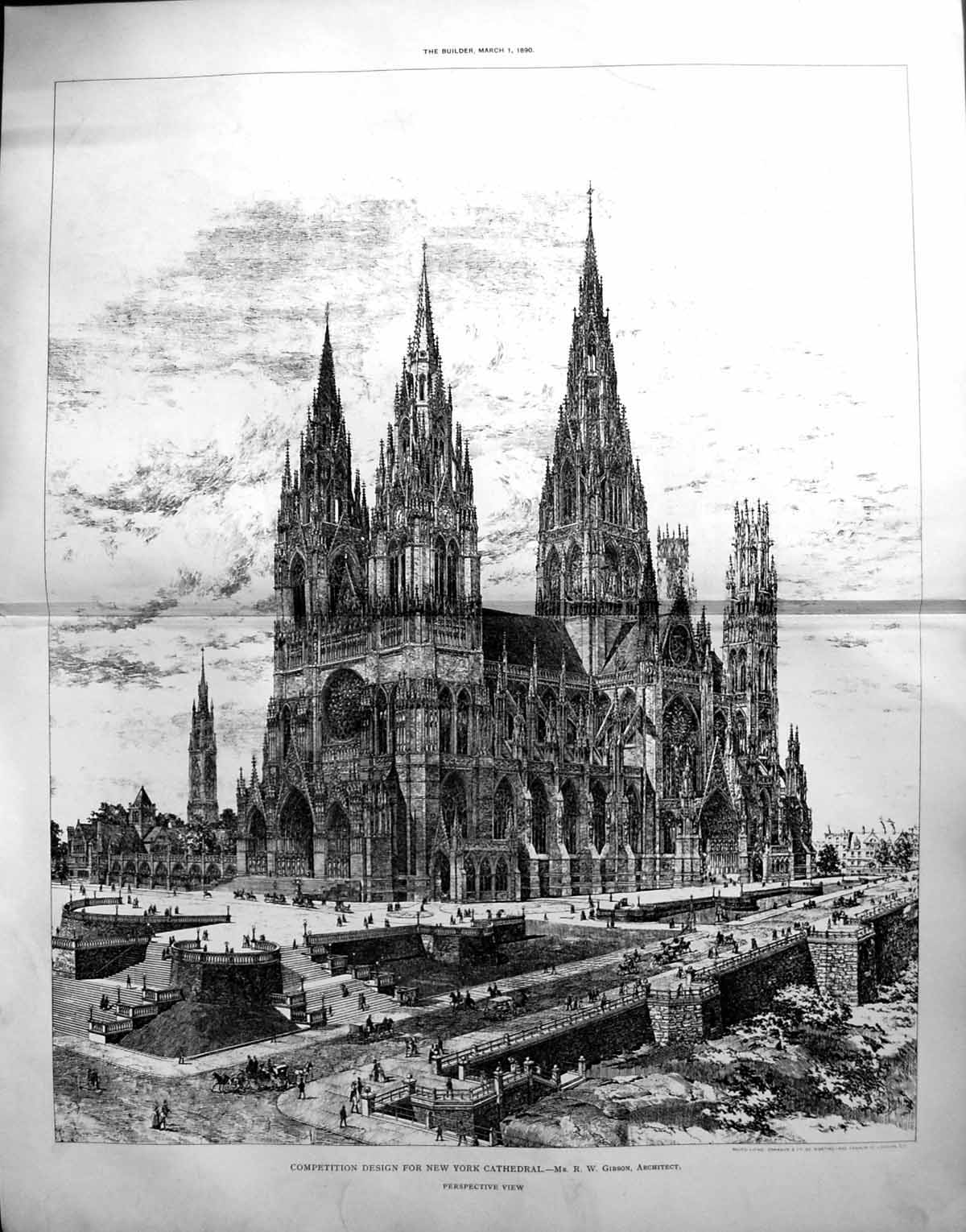 Old 1890 Builder Competition Design New York Cathedral Gibson Archite 19th