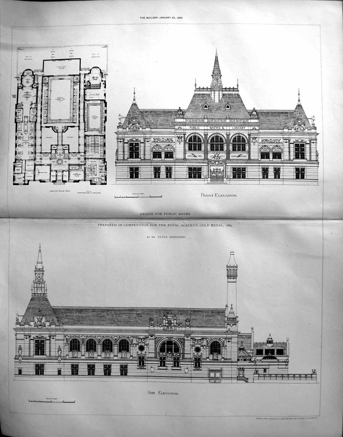 Old 1890 Builder Design Public Baths Competition Royal Academy PeterVictorian