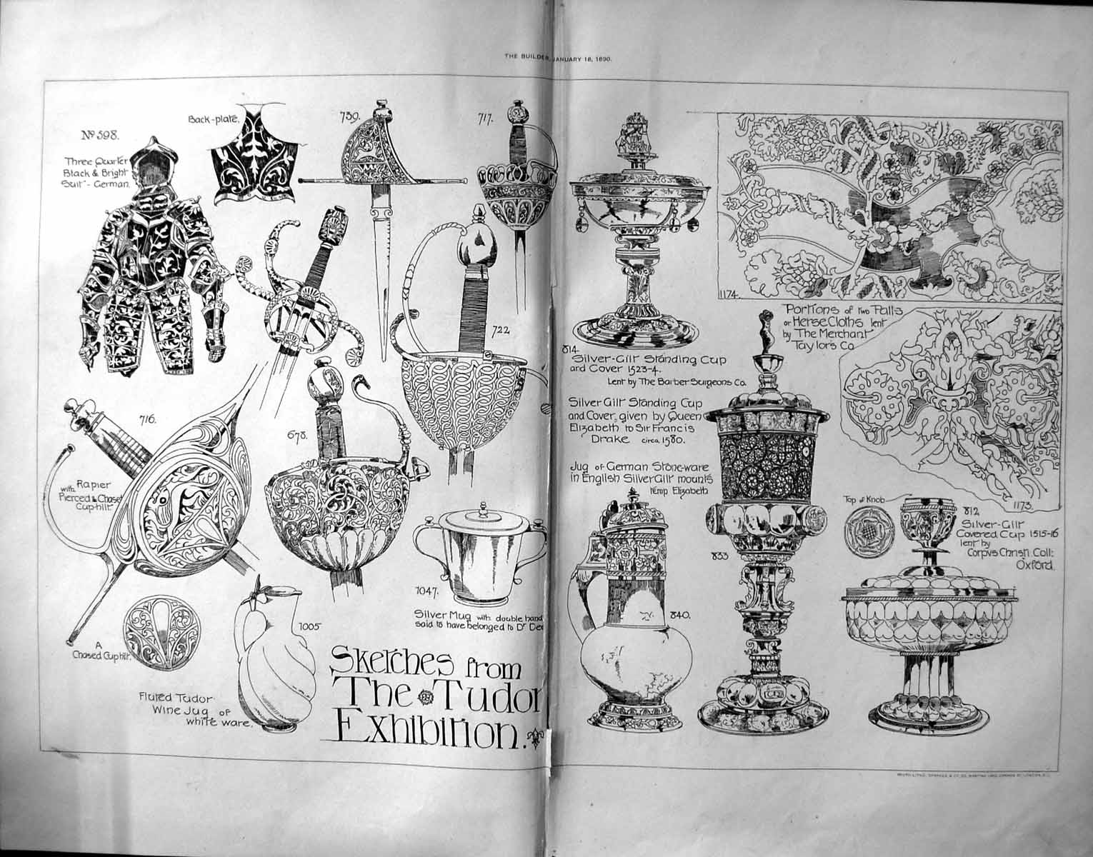 Old 1890 Builder Tudor Exhibition Francis Drake Merchant Taylors Corp 19th