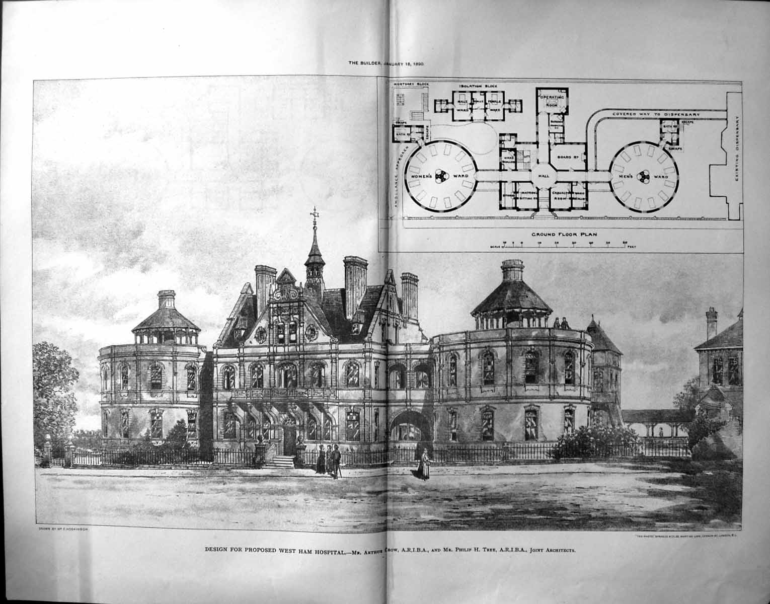 Old 1890 Builder Design Proposed West Ham Hospital Arthur Crow Philip 19th
