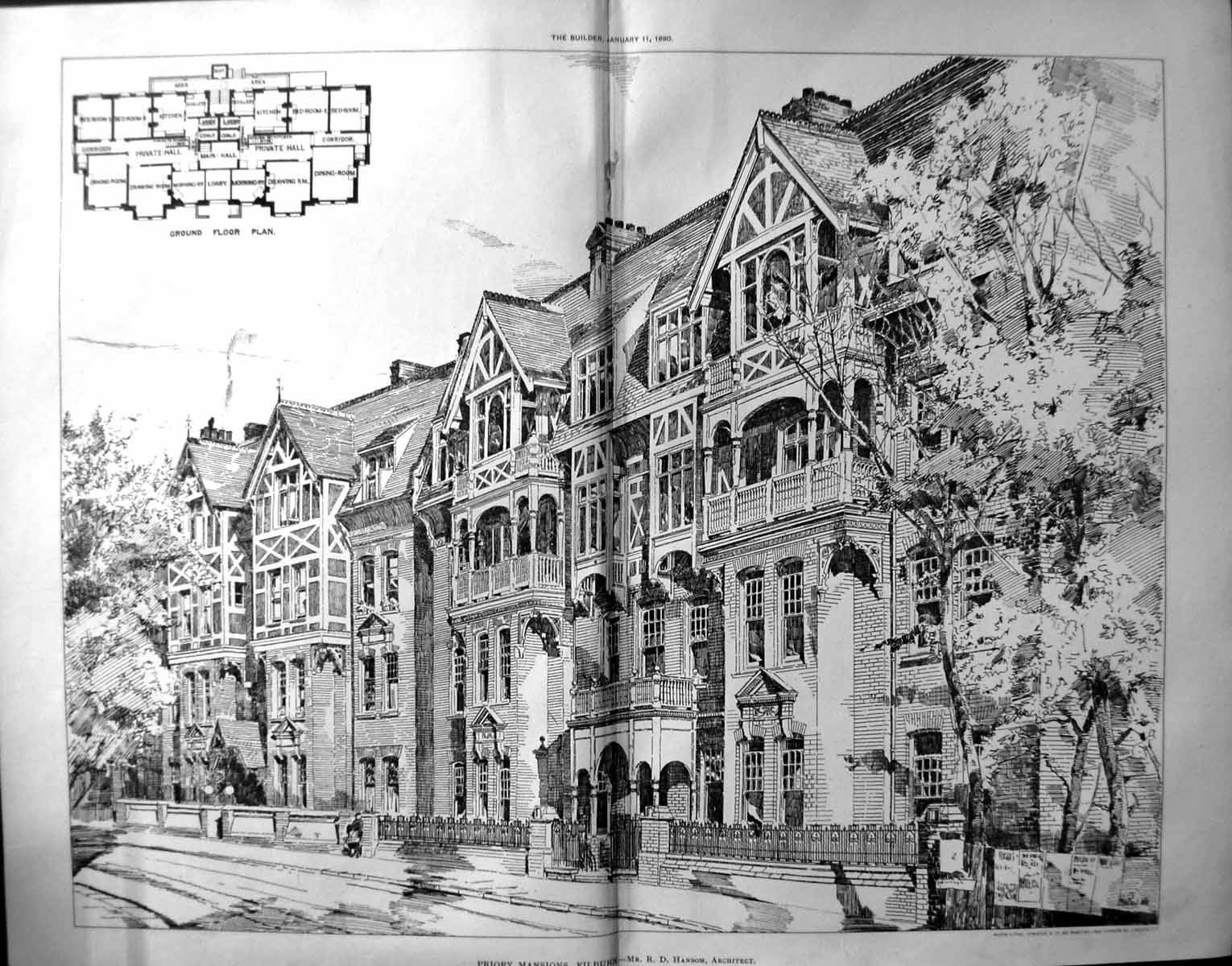 Old 1890 Builder Building Priory Mansions Kilburn Hansom Architecture 19th
