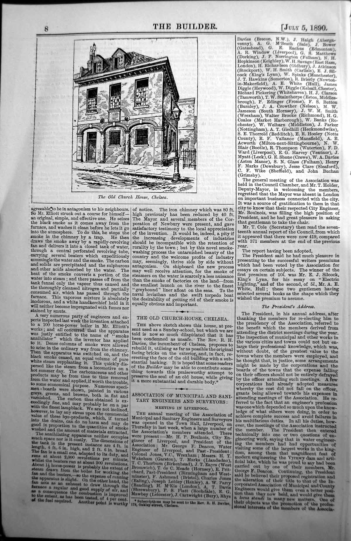 Original Old Antique Print The Church House Chelsea Architecture 1890 Builder