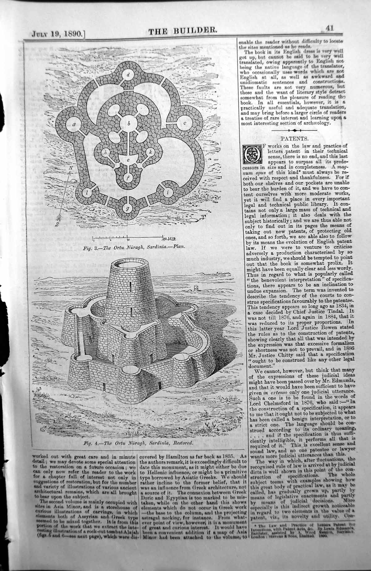 Antique Print Ortu Nuragh Sardinia Plan Restored Architecture 1890 Builder 19th