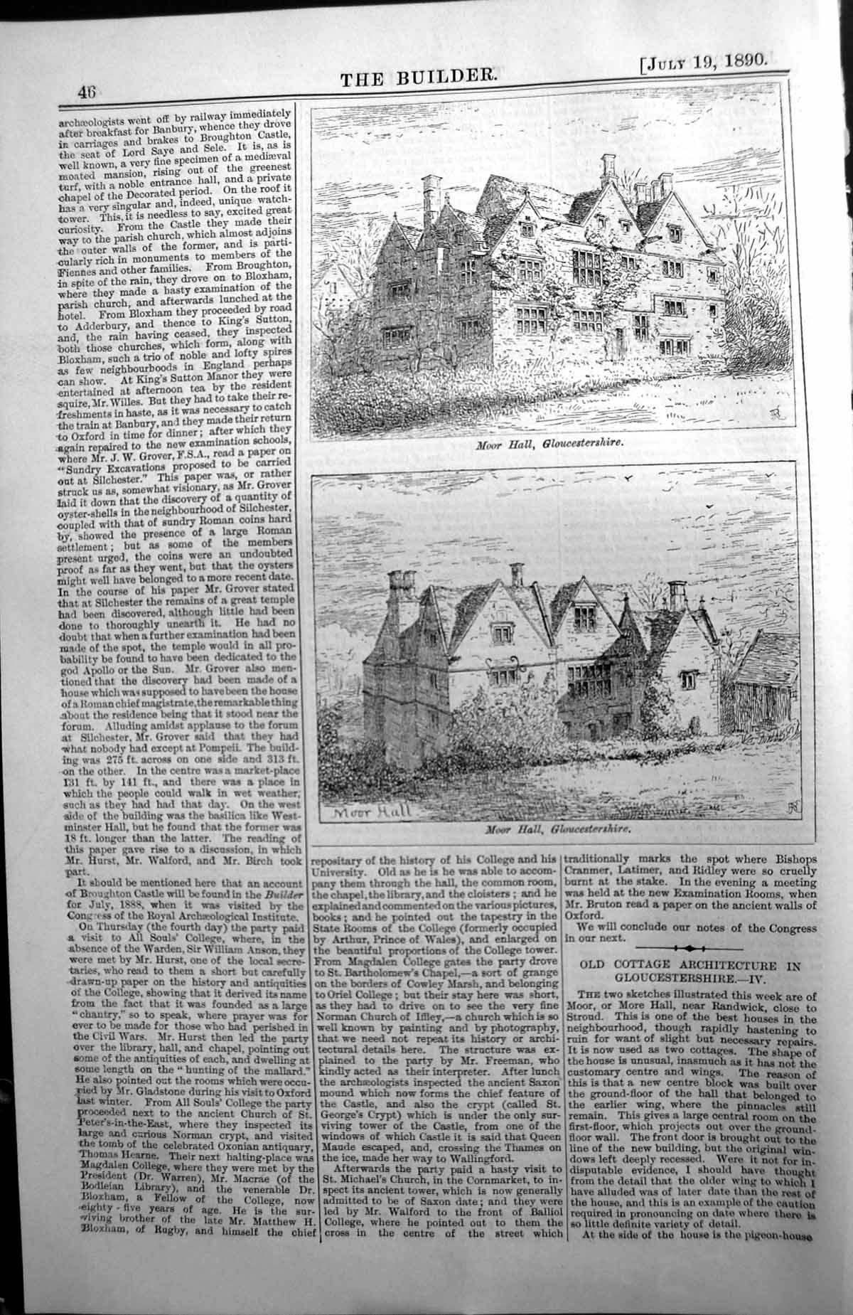Antique Print Moor Hall Gloucestershire Exterior Architecture 1890 Builder 19th