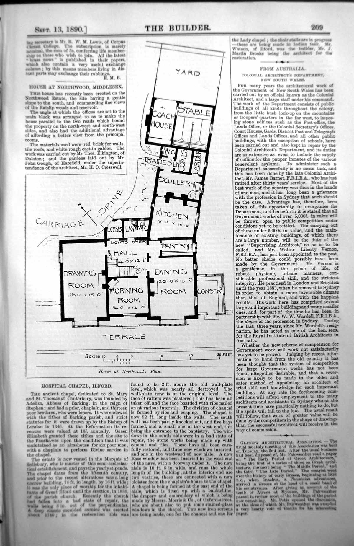 Antique Old Print Northwood House Plan Middlesex Architecture 1890 Builder 19th